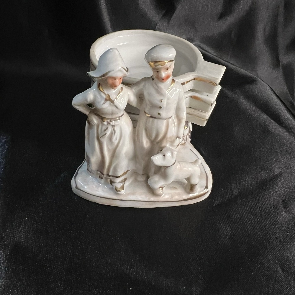 Dutch Couple with Dog Ring Holder with 3 Trays Made In Japan Porcelain Vintage